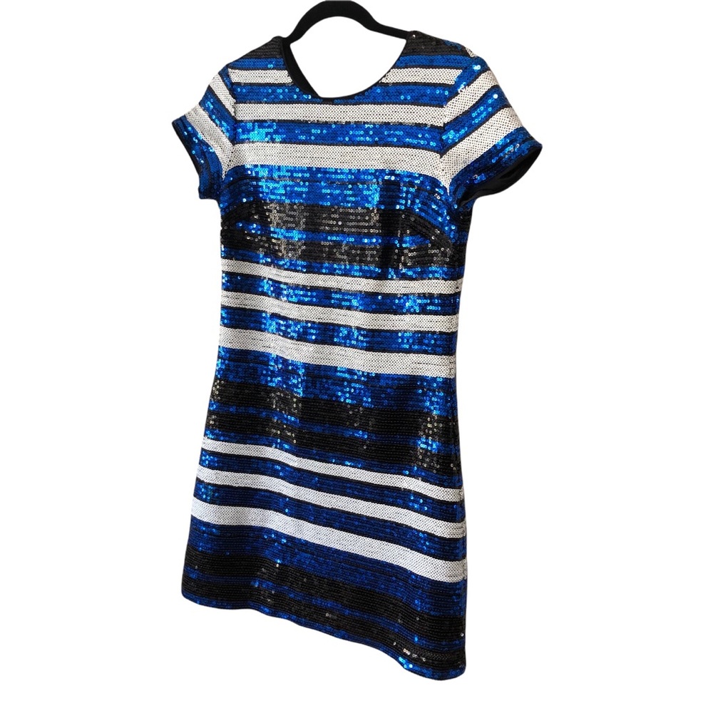GUESS LIKE NEW Sequin Short Sleeve Stripe Dress